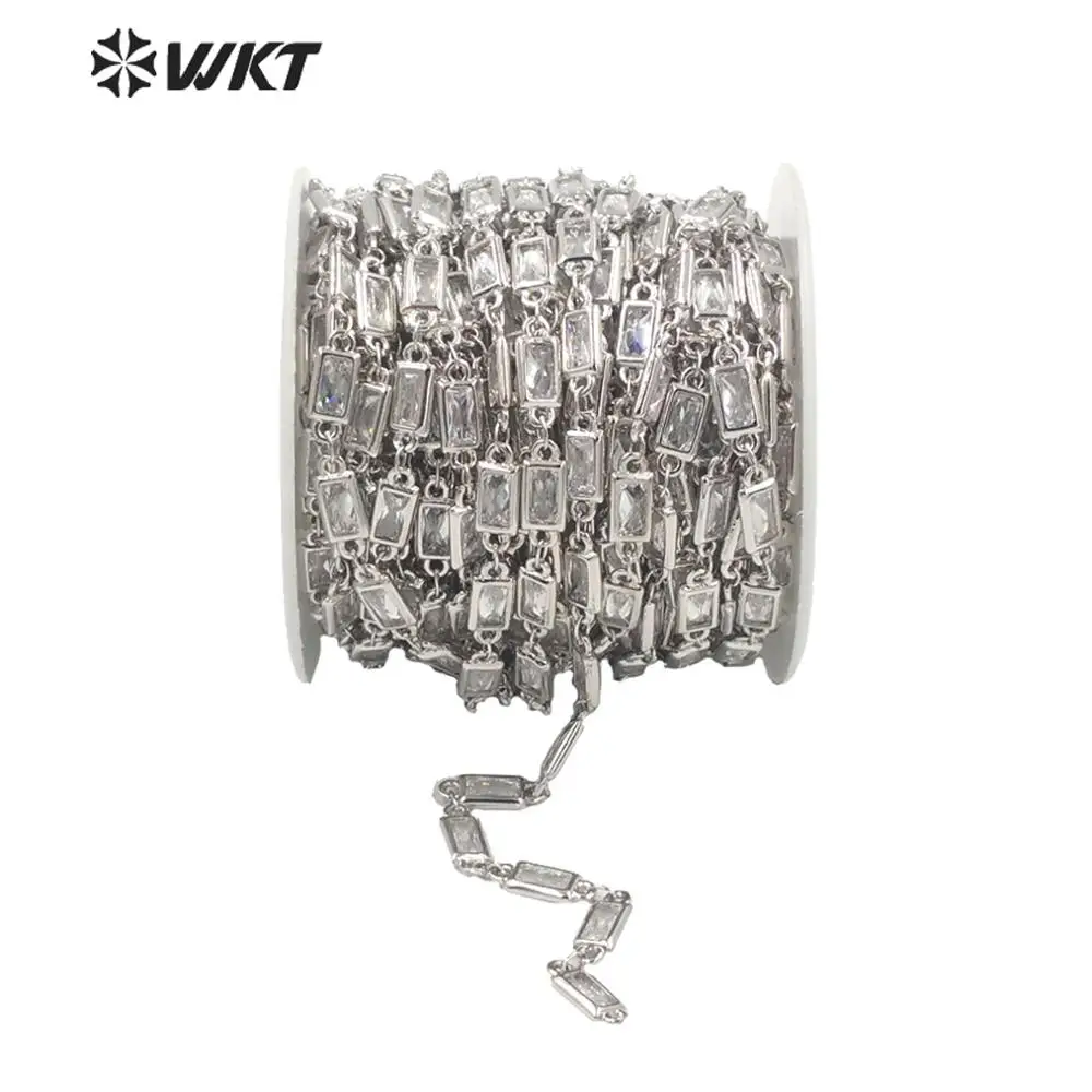 

WT-BC086 Wholesale Custom Sparkly Cubic Zircon Rectangl Beads Chain With Silver Plated Yellow Brass Length 5m/Lot Jewelry