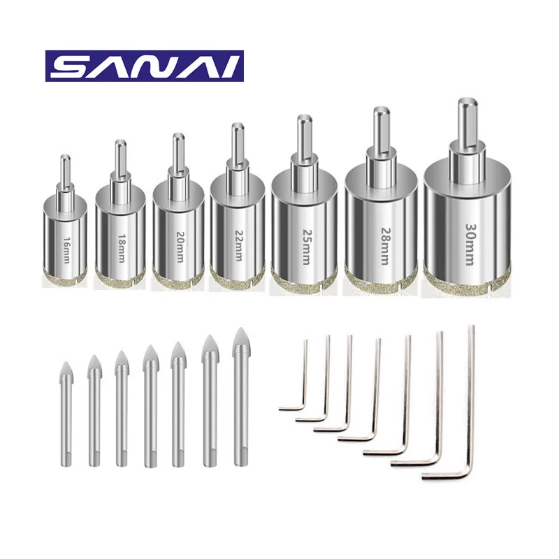 

SANAI Combined Marble Hole Saw Drill Bits Set with Center Drill Bit 7PCS 10PCS 13PCS 15PCS 17PCS Set of Hole Saw 16mm to 65mm