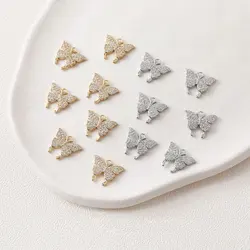2PCS 14k Gold Plated Butterfly Pendant with Zircon Eardrop for Jewelry Making Bracelet Diy Earrings Supplies Brass Accessories