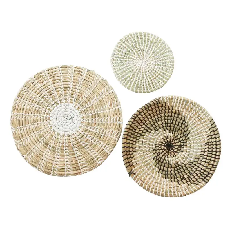 

3Pcs/set Hand-woven Bamboo Raft Round Storage Tray Basket European Style Ornament Tray Seagrass Woven Wall Decoration Pendant