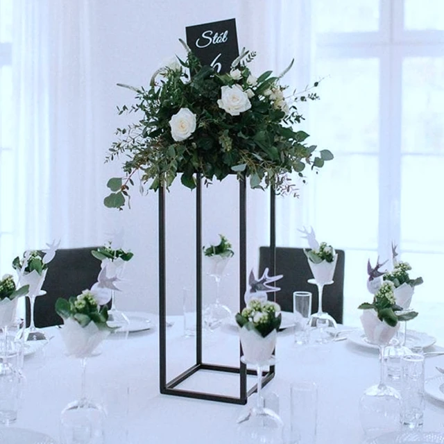 Customized sizes wedding table centerpieces decoration geometric black metal flower stands yudao1053