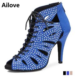 Women Social Ballroom Dance Ankle-High Boots Crystals Latin Salsa Tango Professional Indoor Sport Dancing Shoes S071