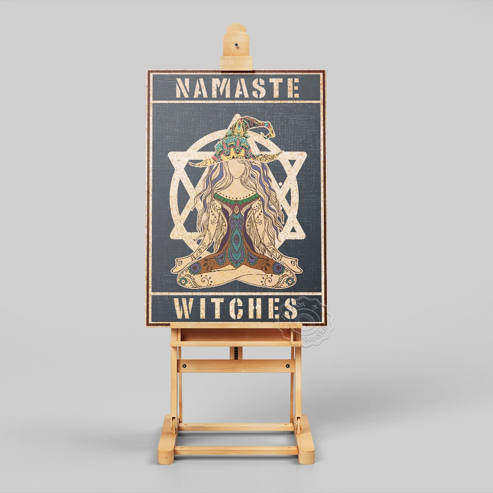 Yoga Hippie Girl Wall Art, Funny Yoga Print Poster, Namaste Witches Canvas Painting, Vintage Meditation Yoga Lovers Wall Picture