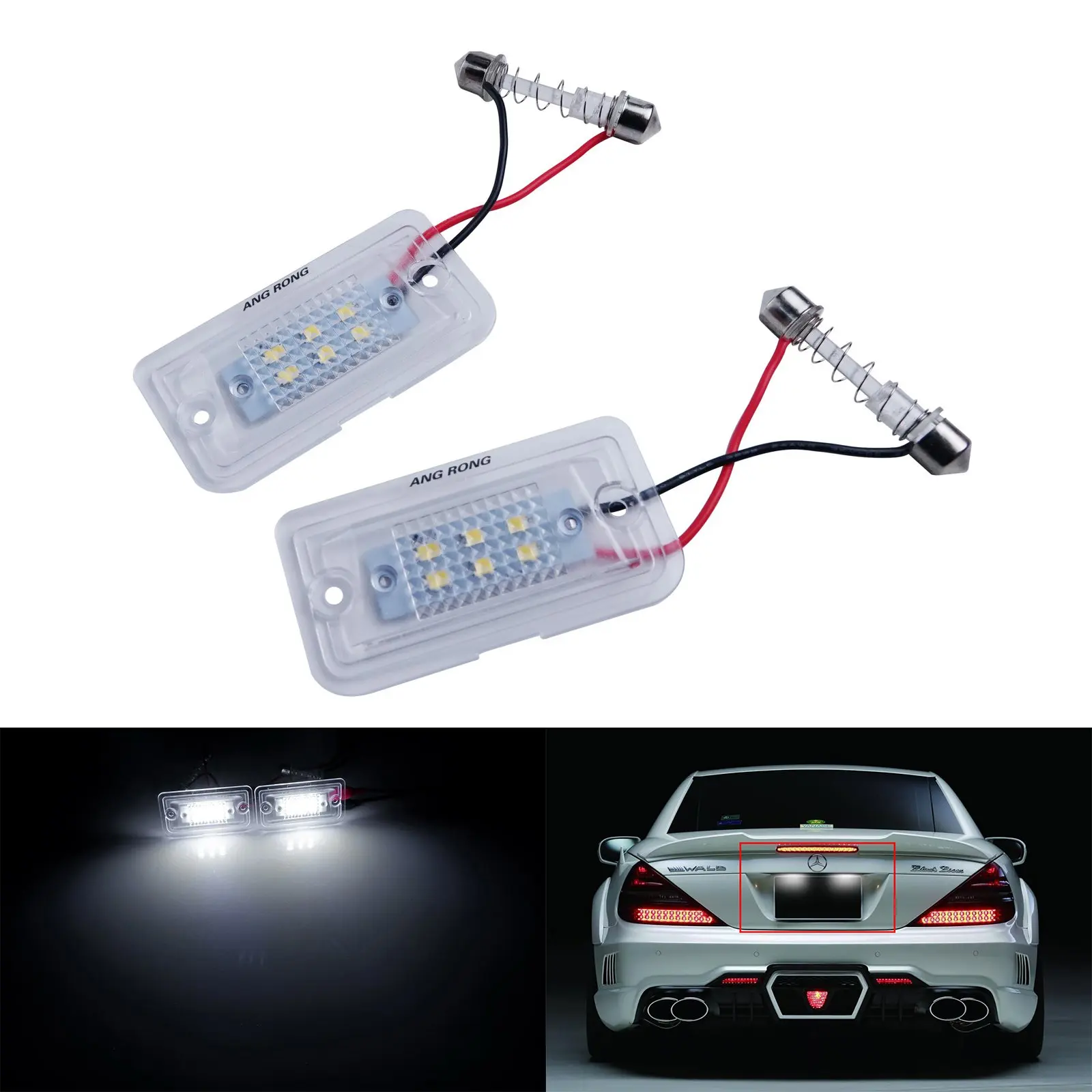 ANGRONG LED License Number Plate Light For Mercedes Benz W203 CLK C209 A209 R230 R199