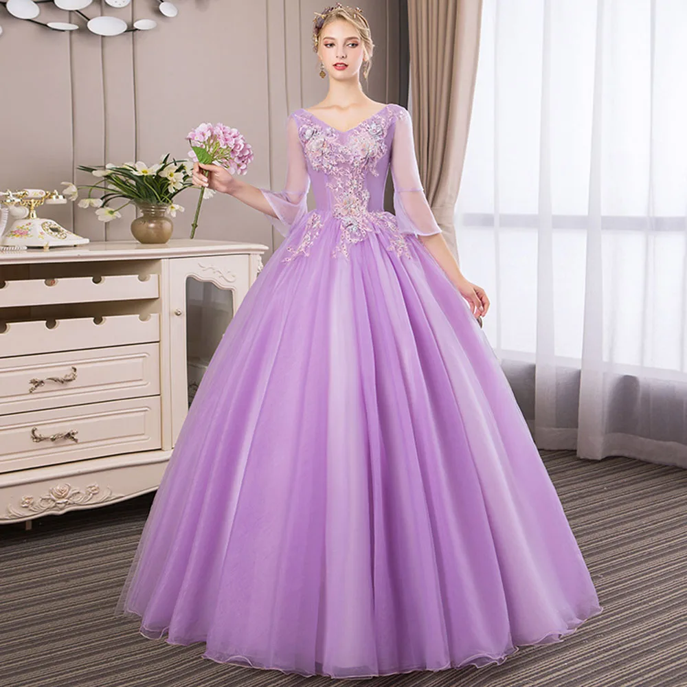 HS Kellio-vestidos de quinceañera, color morado claro, con mangas, para baile de graduación, con cordones