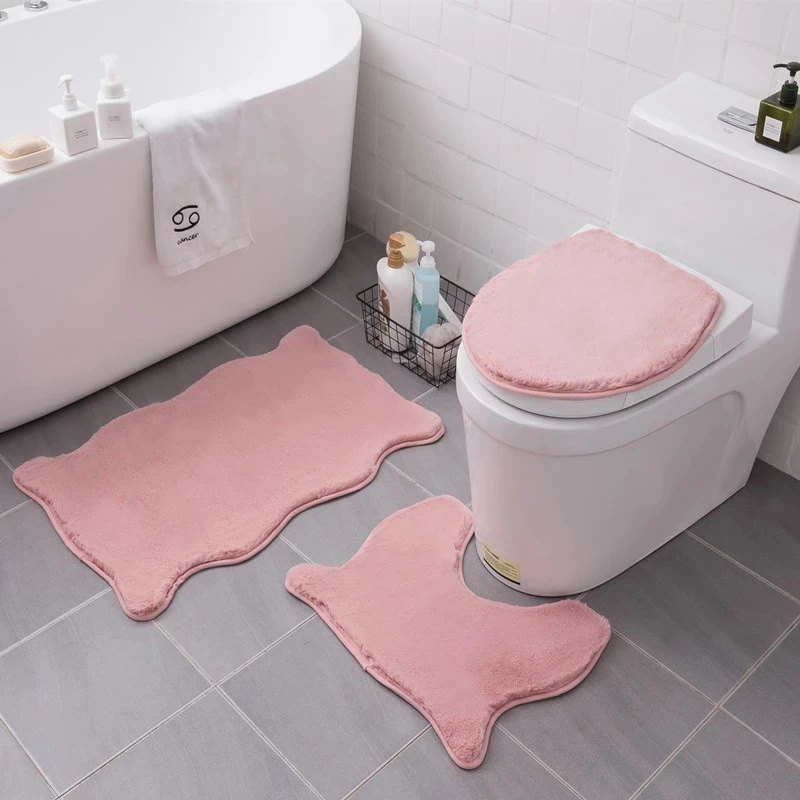 

Fluffy Bathroom Carpet Set,Special-Shaped Bath Mat,Water Absorption,Floor Toilet Rugs,Doormat Entrance, Soft Shaggy Bathroom Pad