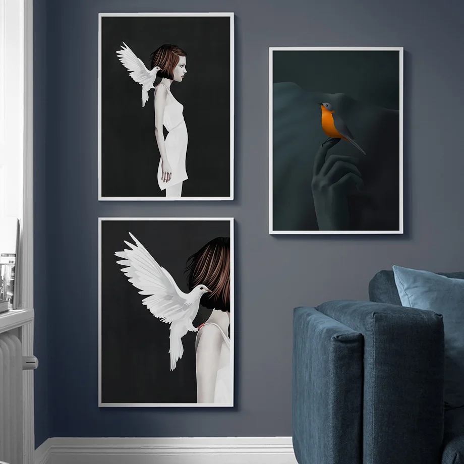 Schwarz Orange Abstrakte Taube Mädchen Wand Kunst Leinwand Malerei Nordic Poster Und Drucke Wand Bilder Für Wohnzimmer Wohnkultur
