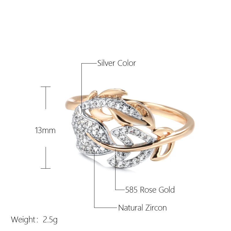 Kinel Fashion Micro-wax Inlay Natural Zircon Rings for Women 585 Rose Gold Crystal Flower Ring Fine Vintage Wedding Jewelry