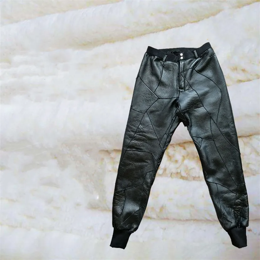 2023 Winter New Women's Sheep Shearing Double-faced Fur High Waist Genuine Leather Pants Stitching Elastic Warm Casual Trousers