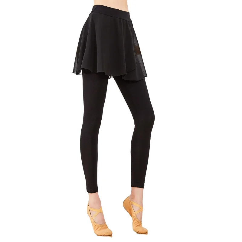 The Modern Dance Pants With Chiffon Short Skirt Ballet Practice Tights Latin Dancer Ankle Leggings Elastic Waist Plus Size 3XL