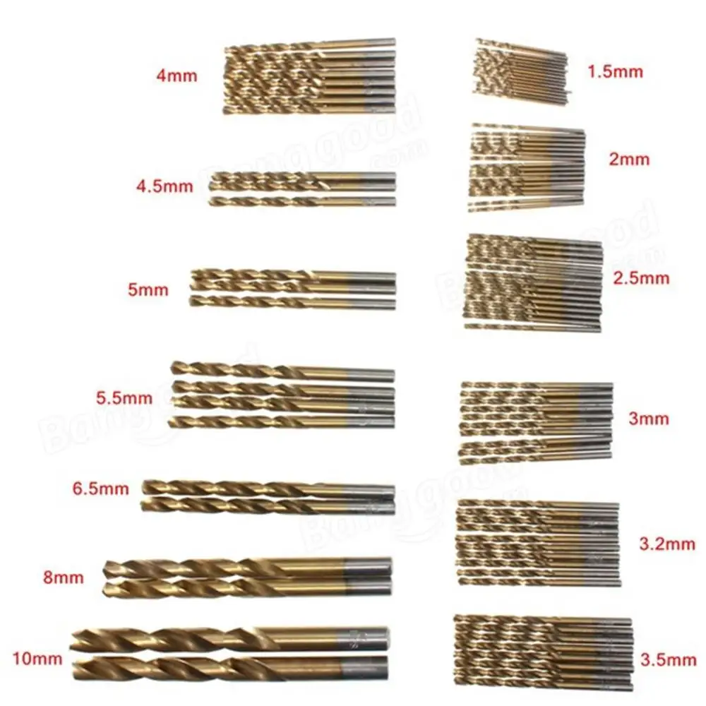Taladro helicoidal Chapado en titanio de acero de alta velocidad, accesorios para herramientas eléctricas, 99pcs1.5-10mm