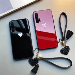 For Samsung Galaxy A7 A8 A6 A9 2018 Case Free strap Red Black Heart Hard Glass Cover For Samsung A6 A8 Plus 2018 Casing
