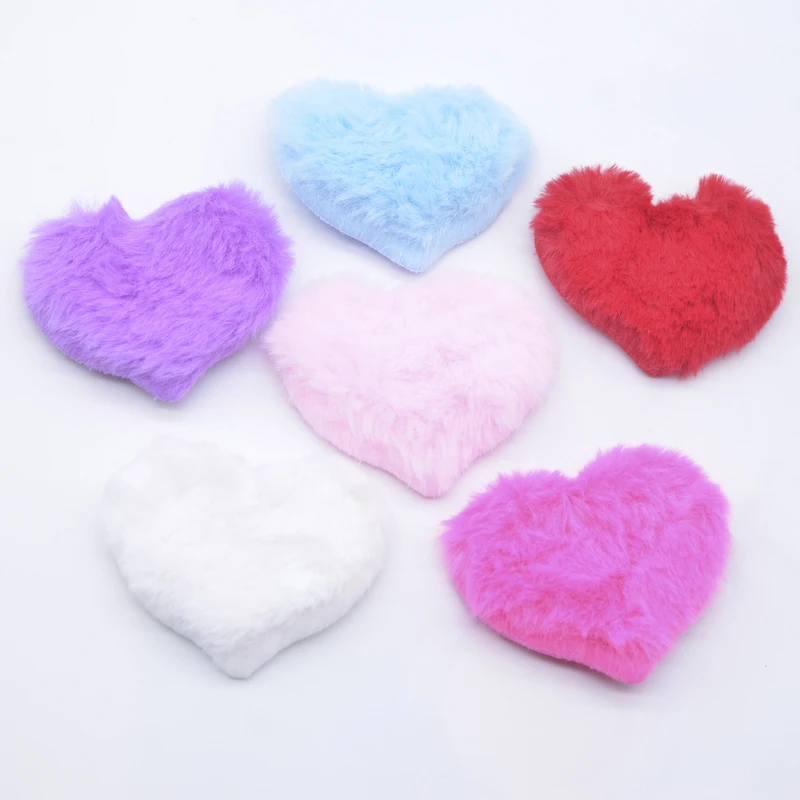 12Pcs 60*50mm Padded Plush Furry Heart Applique for DIY Headwear Hair Clips Bow Accessory Craft Clothes Hat Sewing Patches Decor