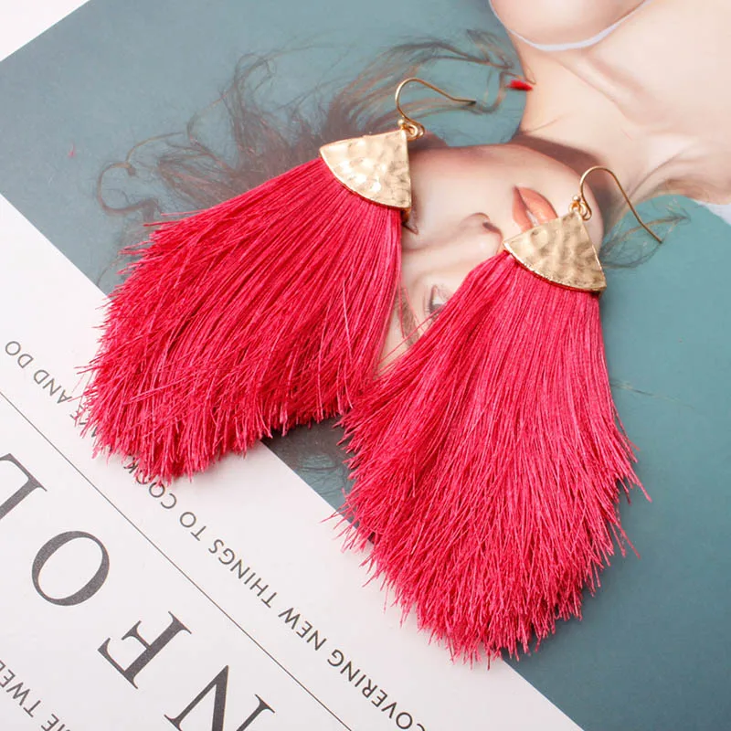 YGLCJ Fashion Big Handmade Tassel Earrings 2020 Fashion Bohemian Black Red 11 Color Long Pendant Retro Tassel Earrings Ladies