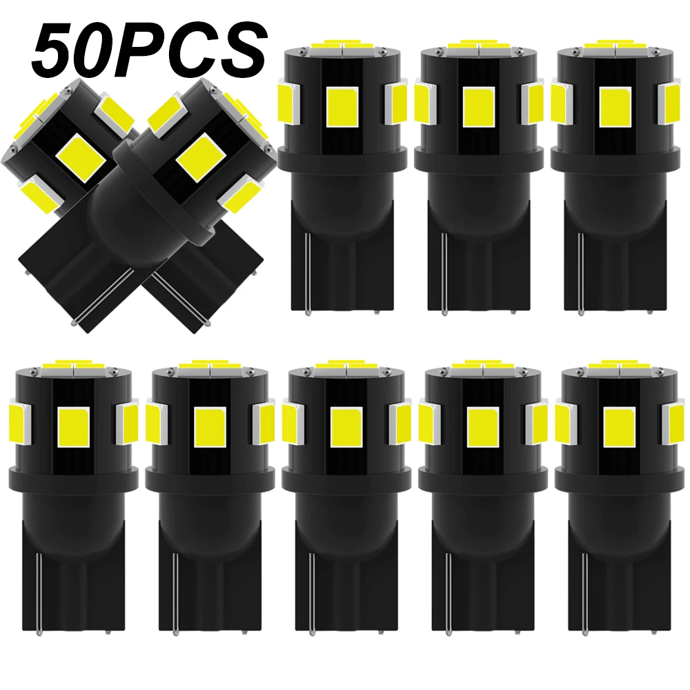 

50Pcs T10 Led Canbus W5W Led Bulbs 168 194 6000K White Signal Lamp Dome Reading License Plate Light Car Interior Lights Auto 12V