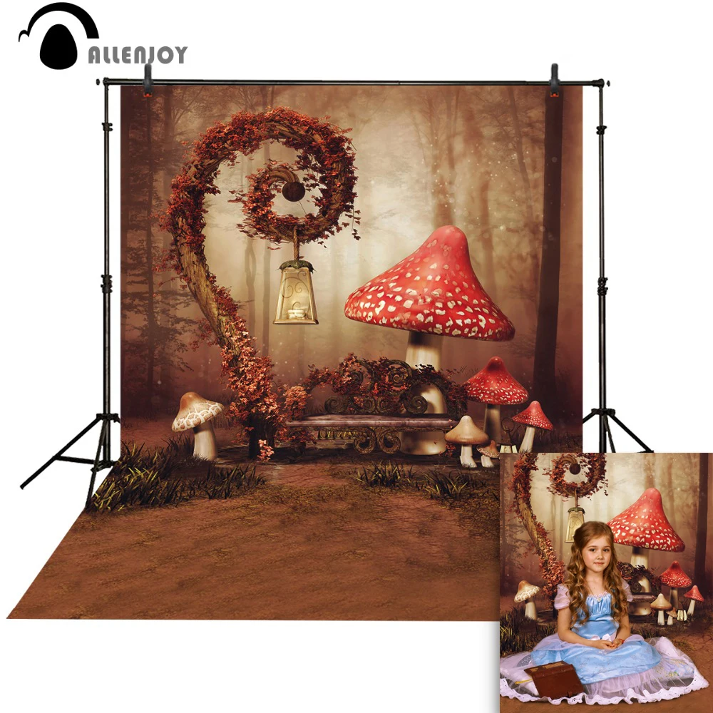 Allenjoy Forest Photography Backdrop Mushroom Fairy Girl in Wonderland Kids Photocall Photobooth Background Photo Studio