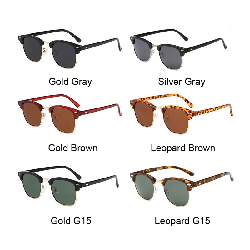 Polarized Man Sunglasses Vintage Brand Designer Sun Glasses Woman Semi Rimless Classic Rivet Retro Male Female Oculos De Sol