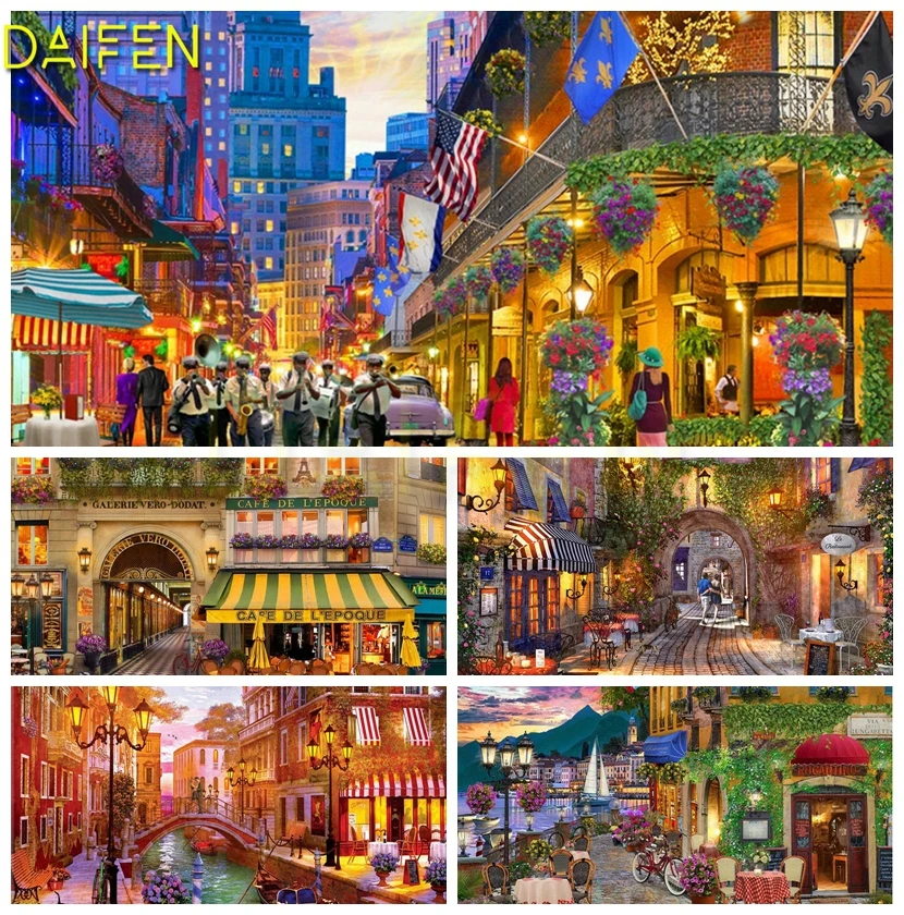 Full Square Diamond painting Cross stitch Street corner scenery Full Round Diamond mosaic 5D DIY Diamond embroidery flower shop