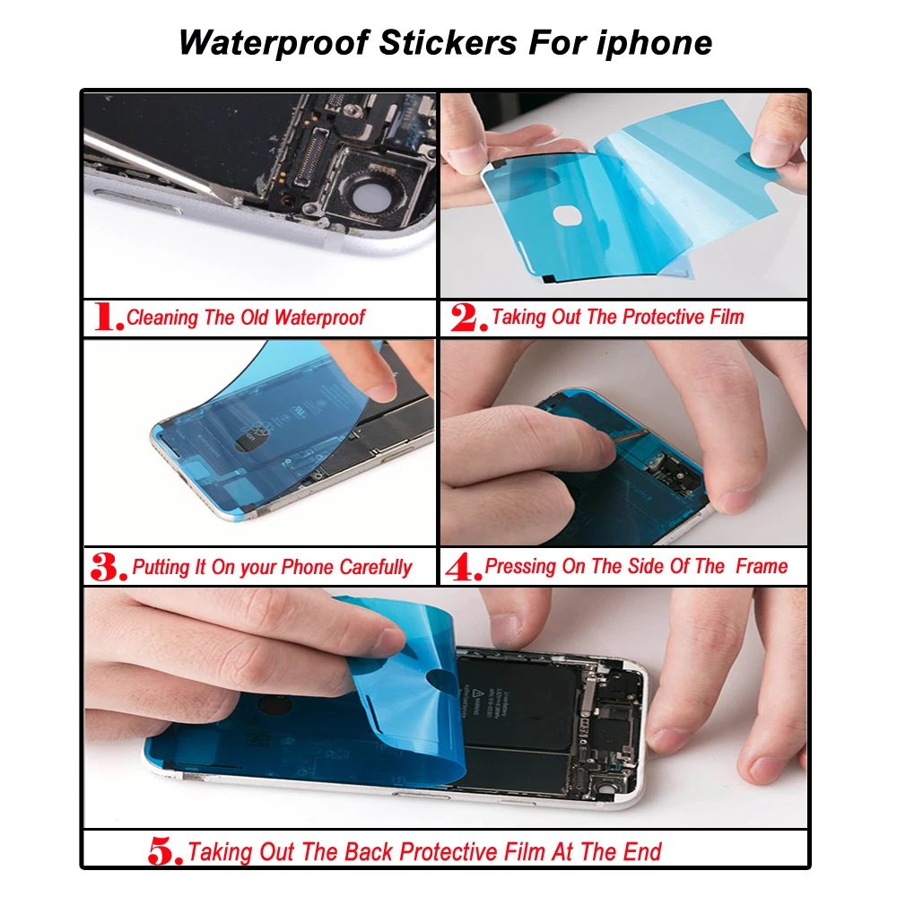 5Pcs Brand Waterproof Sticker For iPhone 6S 7 8 PLUS X XR XS 11 12 13 14 15 Pro MAX MINI  Adhesive Pre-Cut LCD Screen Frame Tape