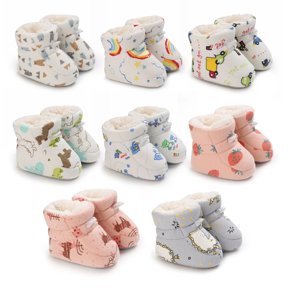 Kids Snow Boots For Boys Girls Fashion Children Casual Shoes Cotton Winter Warm First Walker Cartoon Animal Car Print