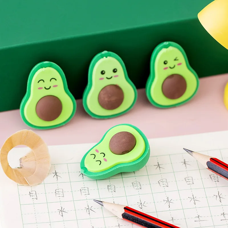 1 PCS Cute Kawaii Avocado Student Stationery School Office Supplies Children Erasers For Kids Gift Creative Pencil Rubber Eraser