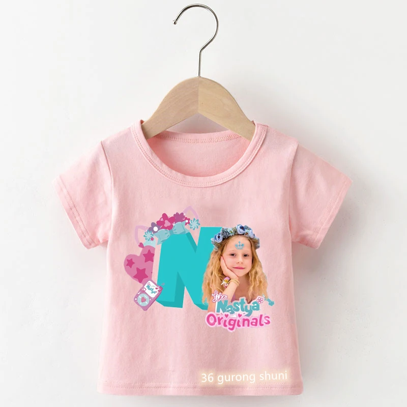 New Hot Sale Baby Girls Tshirt Lovely Like Nastya Girls T-Shirt Fashion Cartoon Print Children'S T Shirt Summer Girls Pink Shirt