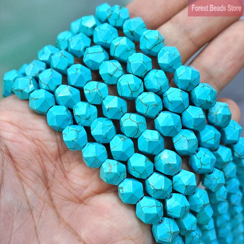 Faceted Lake Blue Turquoise Spacers Loose Beads Natural Stone for Jewelry Making DIY Charms Bracelet Necklace 14