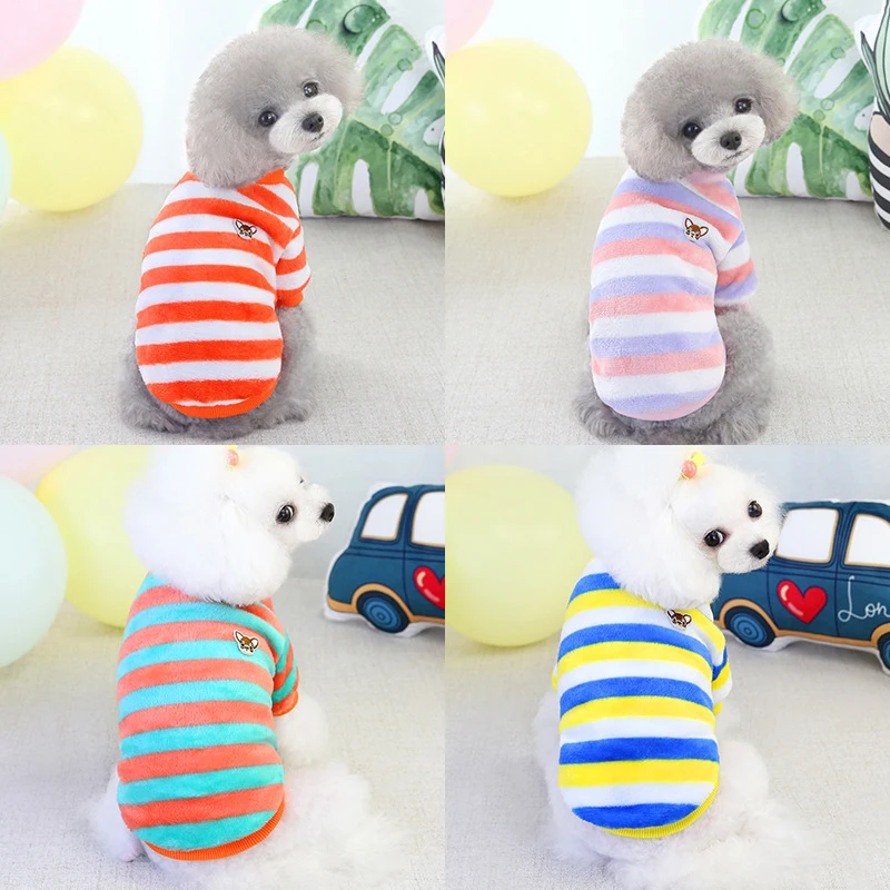 Soft Fleece Pet Clothes For Small Dogs Winter Warm Dog Vest Rainbow Striped Puppy Cats Clothing Chihuahua Poodle Shih Tzu Coats