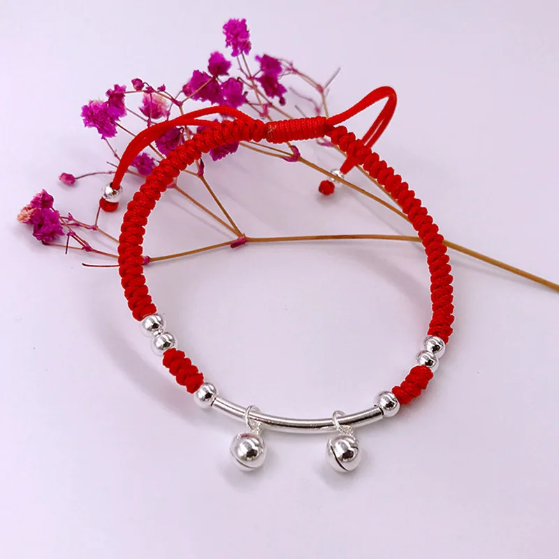 La Monada 14-22cm Double Bell Red Thread For Hand 925 Sterling Silver Bracelet Red String Rope Bracelets For Women Silver 925
