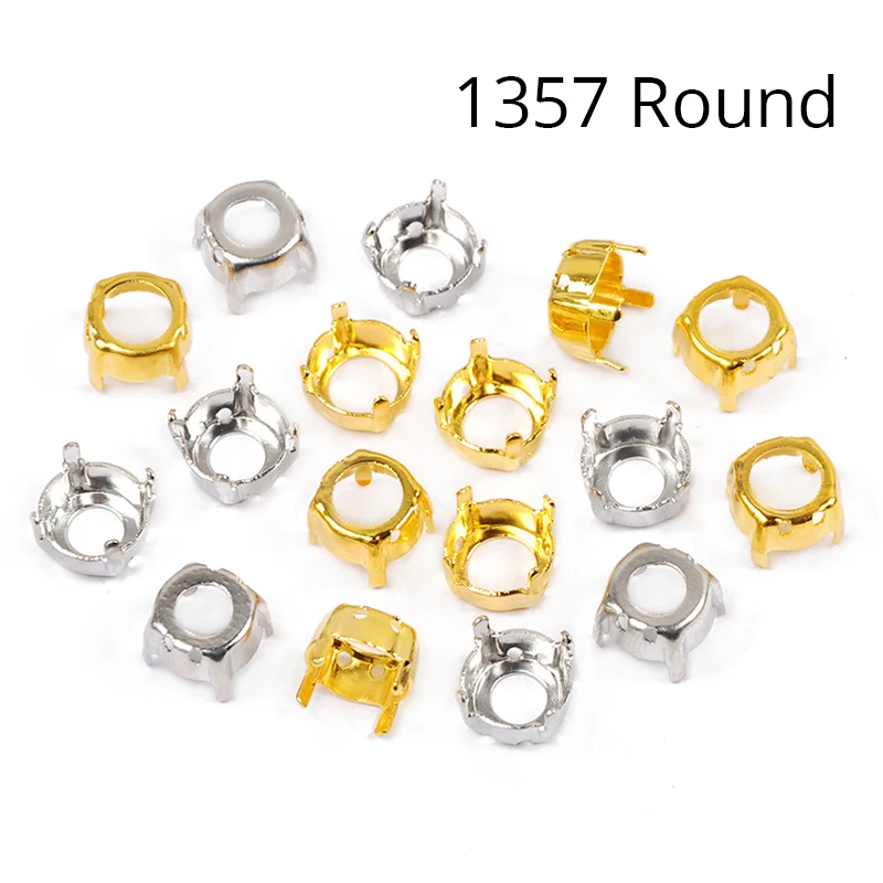 YANRUO 1122 1201 1357 Round High Sparkly Crystal Gold Silver With Metal Claw Setting Sewn Strass For Sewing Crystals Clothes