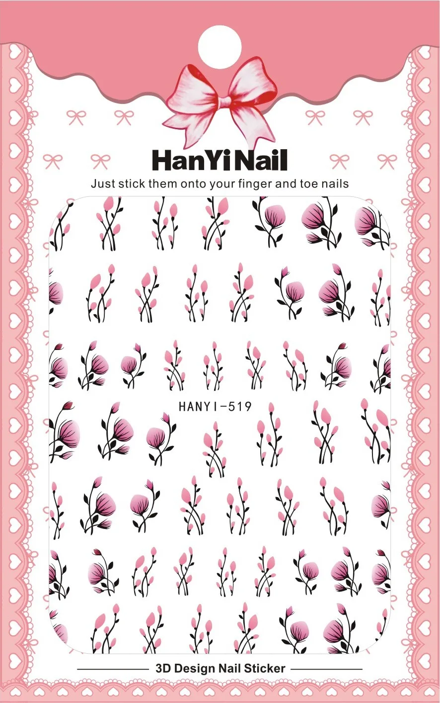 Ins style nail art sticker flowers butterfly printing 3D manicure nail foils nail tip adhesive decal HY002