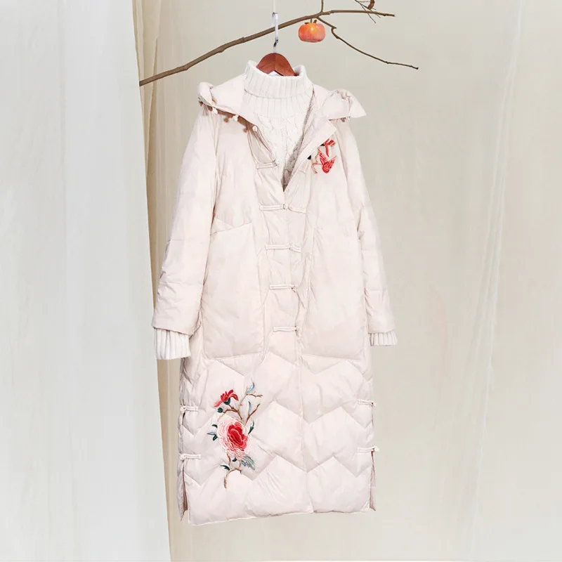 Winter Coat Boollili Women White Duck Down Jacket Women Clothes 2023 Vintage Embroidery Puffer Jacket Women Warm Parka