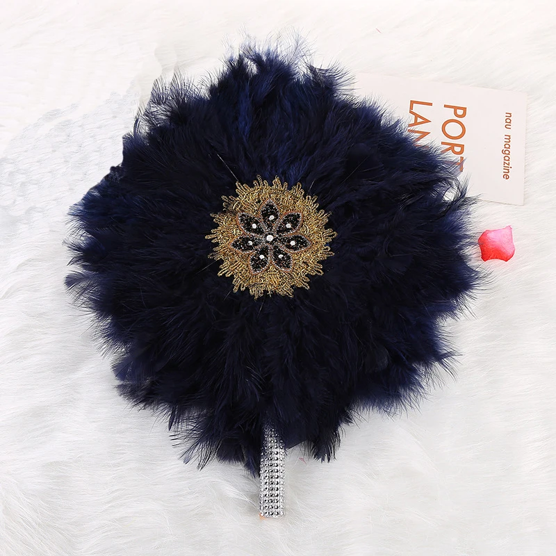 12 Color Feather Hand Fan Boho Ladies Wedding Folding Fans Handmade Crafts Party Dance Masquerade Accessories Home Decor