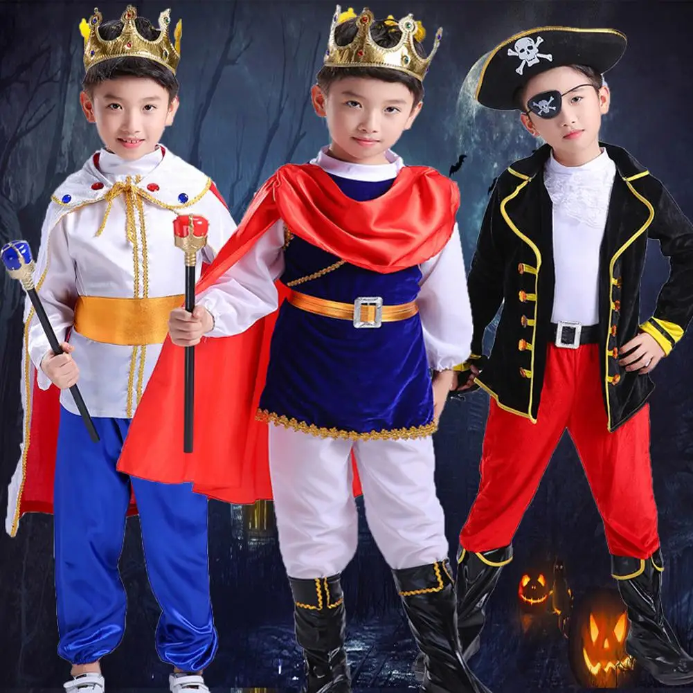 Lolanta Kids Boys Pirate Role Play Costume Set Child Halloween Prince Crown Charming Costume Cosplay Party King Outfits