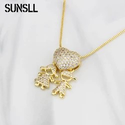 SUNSLL Boy Girl Love Necklaces Women Gold Color Heart Shaped Cubic Zirconia Pendants Necklace Jewelry Fine Fashion Gifts