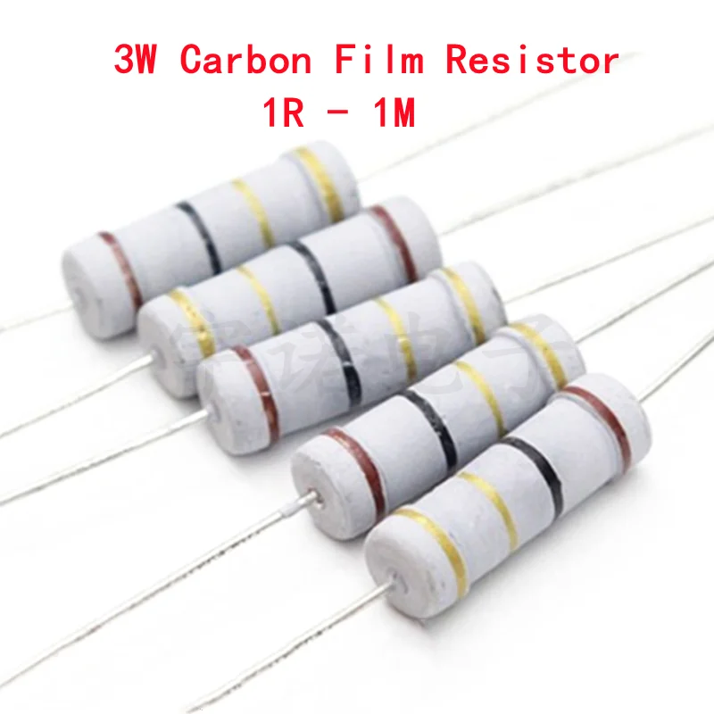 20PCS 3W Carbon Film Resistor 5% 1R - 1M 1R 4.7R 10R 22R 33R 47R 1K 4.7K 10K 100K 10 22 33 47 4K7 ohm oxide film resistance