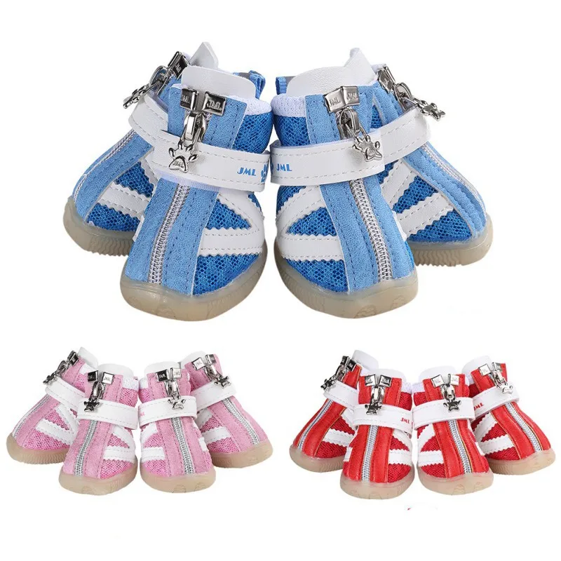 4PCS Non-slip Dog Shoes Small Dog Outdoor Pet Shoes Mesh Breathable Dog Paw Protective Cover Boots S-XXL