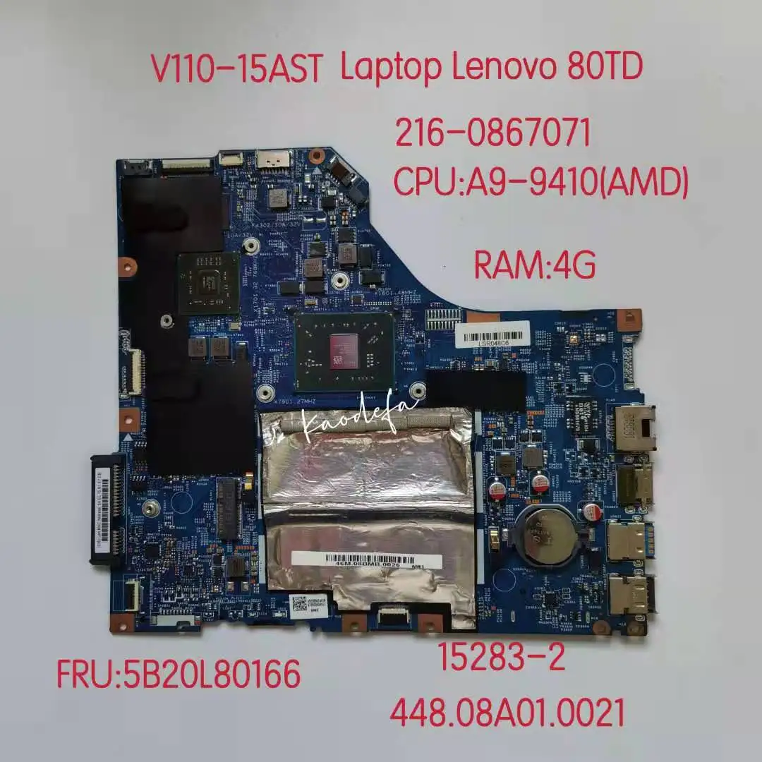 V110-15AST Motherboard For Lenovo LV114_ASR_MB 15283-2 V110-15AST Laotop Mainboard with Radeon 530 GPU A9-9410U 4GB RAM Test Ok