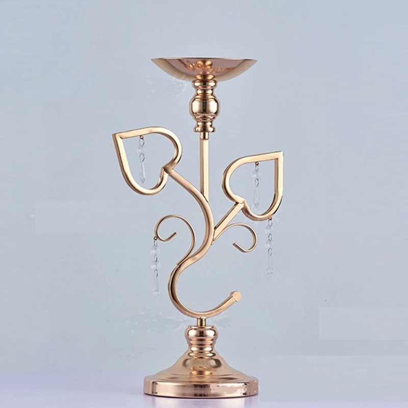 Golden Double Heart Flower Stand, Wedding Table Candlestick, Centerpiece, Event Pillar, Road Lead, Vase for Decoration