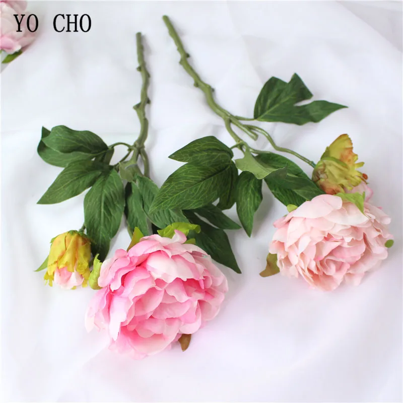 YO CHO – Bouquet de pivoines artificielles en soie, fausses fleurs, pour demoiselle d'honneur, rose, blanc, pour décoration de fête à domicile, pour Center de Table, à faire soi-même