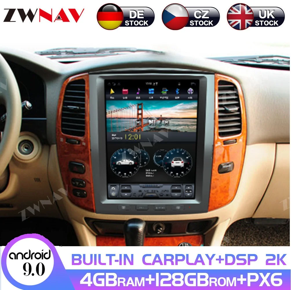 

Android 9 PX6 Tesla экран для Land Cruiser LC100 2003 2004-2007 автомобильный мультимедийный радиоплеер Стерео GPS навигация Carplay DSP