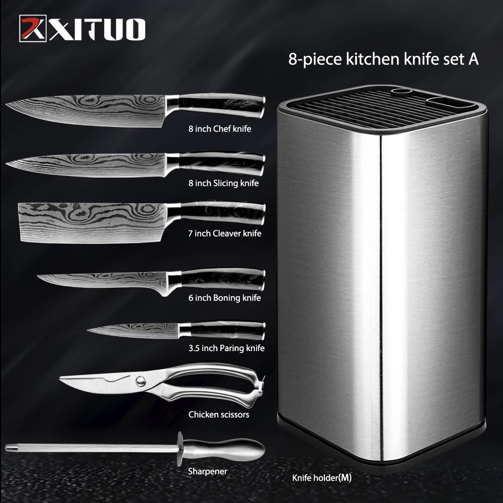 

XITUO Kitchen Knives Set Japanese Stainless Steel Laser Damascus Pattern Chef Santoku Cleaver Utility Gyuto Boning Knife Tools