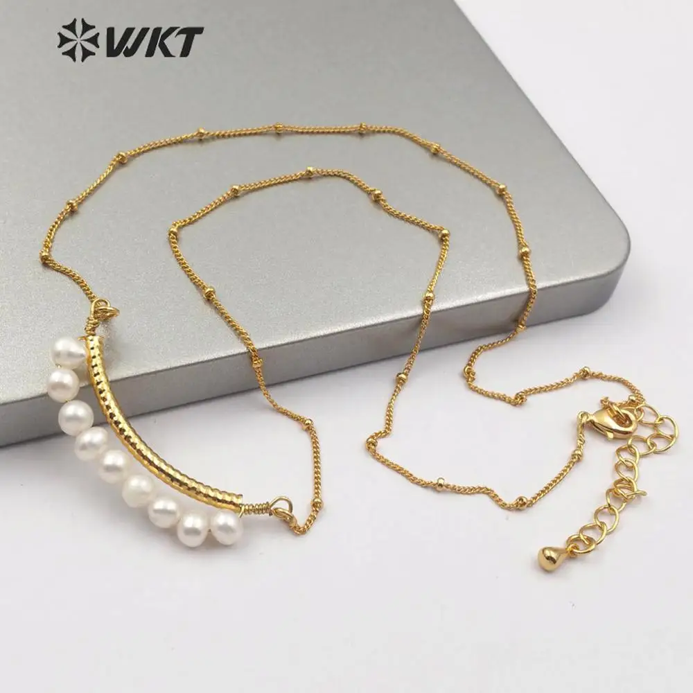 

WT-JN102 Natural Freshwater Pearl Necklace white Pearl string with Gold Electroplated Chain Fashion Pearl Necklace Pearl Jewel