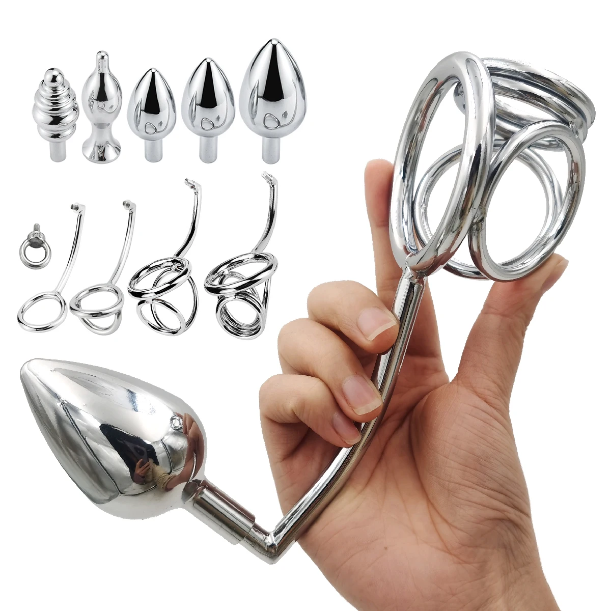 New Detachable Penis Chastity Lock Cock Ring Metal Butt Plug Anal Hook Male Prostate Massager Anus Dilator Sex Toys For Men Gay