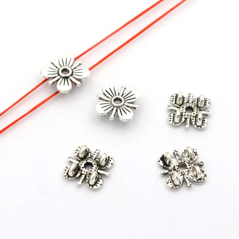 30 stücke anqitue Farbe 2 4 Löcher Blume Abstand halter lose Knopf Metall Charm Perlen für Schmuck machen DIY Armband finden Access oreis – Detail 4