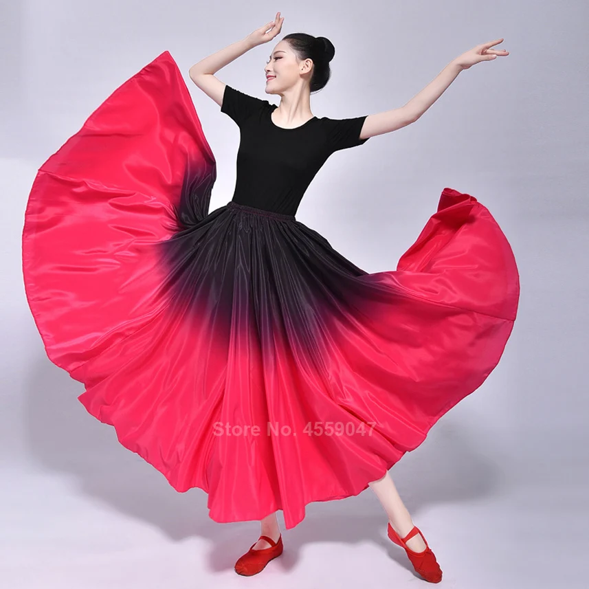 Spanish Flamenco Women Skirt Dance Practice Long Big Swing Skirt Gradient Color Performance Gypsy Skirt Lady Belly Skirt Dress