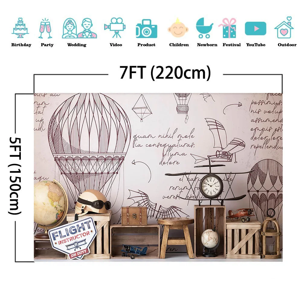 Mocsicka Приключения тема Новорожденный ребенок душ фон горячий воздушный шар полет дети портрет фотографии фон для фотосъемки на день рождени...