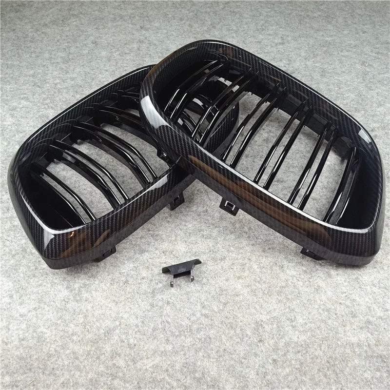 สําหรับ BMW X3 G01 X4 G02 2019 + รถกันชนไตตาข่าย Glossy Black ABS คาร์บอน Auto Part Dual Line ด้านหน้า Grille