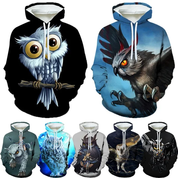 

Autumn New Fashion Men's Animal Owl 3D Printed Hoodie Funny Bird Unisex Cute Sweatshirt Pullover Hoodie