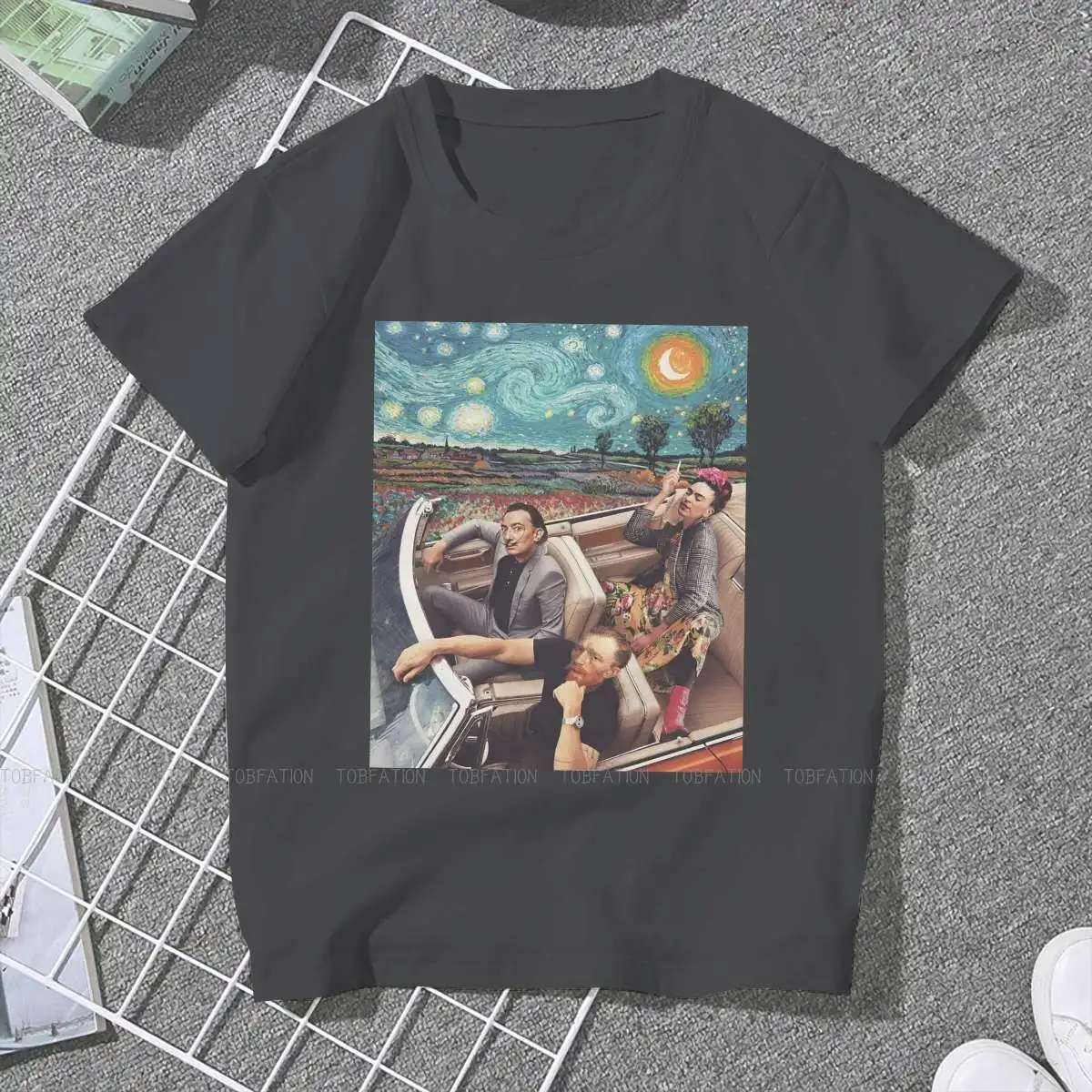 Van Gogh and Friends In a Car Women Tshirts Funny Artwork Aesthetic Vintage Female Clothing Loose Cotton Graphic Tops